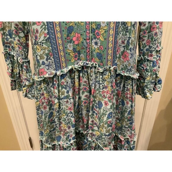 SEA LUSTRE Blue & Multicolor Floral Ruffled 3/4 Sleeve Dress, Size S/M - Picture 3 of 9